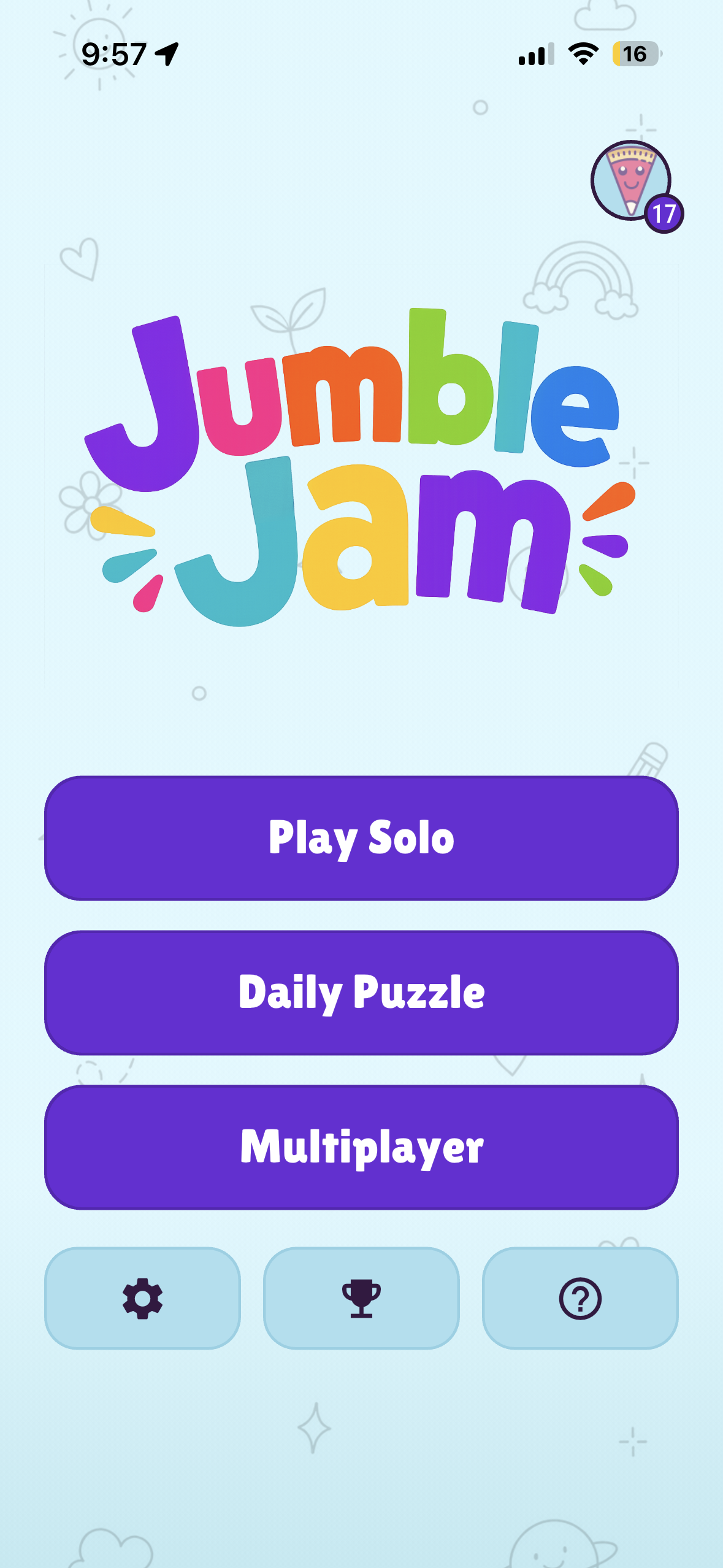 Jumble Jam menu screenshot